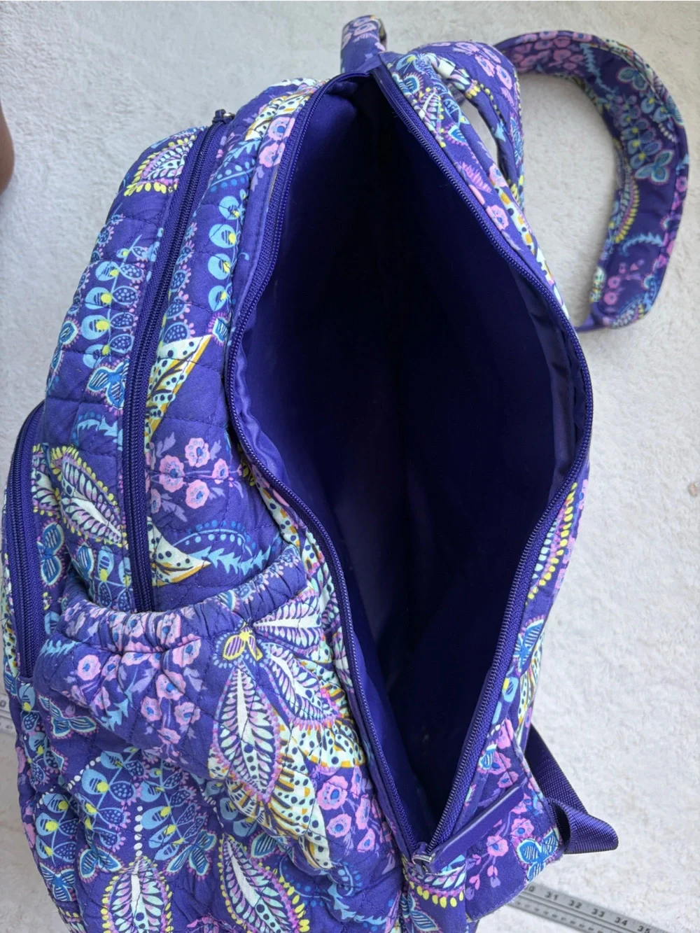 Vera Bradley Quilted Purple Backpack Retired Batik Leaves Pattern